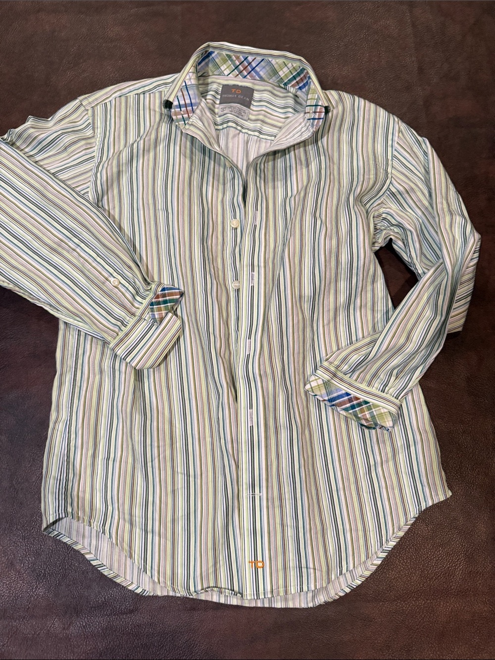 Thomas Dean Multi-Stripe Button-Down Shirt - Blue, Green, White